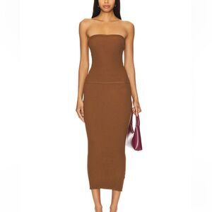 NWT All The Ways Gracie Maxi Skirt Set Dark Camel brown knit top Revolve XS
